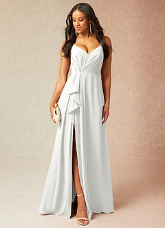 Azazie Kyedae Bridesmaid Dresses White A-Line V-Neck Pleated Chiffon Dress image1
