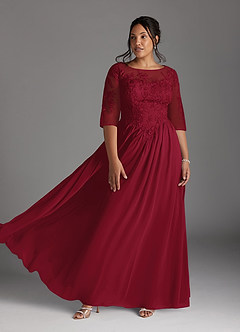 Azazie Mirielle vestidos de madre de la novia Vestido de Borgoña de Gasa de Corte En A con Encaje Scoop image7