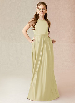 Azazie Arianthe Junior Lemon Sorbet A-Line with Pockets Stretch Satin Dress image4