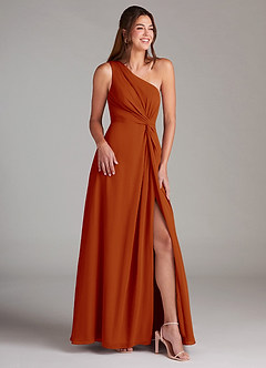 Azazie Brooke Bridesmaid Dresses Paprika A-Line One Shoulder Chiffon Dress image4