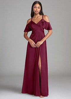 Azazie Dakota Brautjungfernkleider A-Linie Schulterfrei Stretch-Satin Kleid Maulbeerrot image3