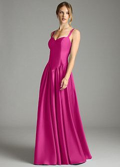 Azazie Evadina Vestidos de damas de honor Vestido de Fucsia de Satén Elástico de Corte en A con Corsé image3