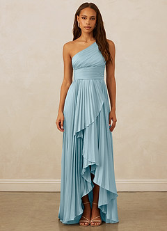 Christian Siriano Bridal for Azazie 1008 Robes de demoiselle d'honneur Robe Trapèze en Satin extensible Ue épaule Bleu Maussade image1