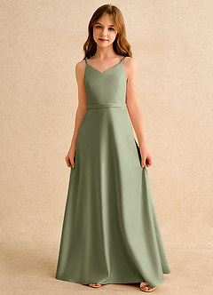 Azazie Fishie Girls Formal Flower Girl Dresses Pistachio A-Line Matte Satin Dress image4
