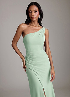 Azazie Madelyn Robes de demoiselle d'honneur Robe Sirène Convertible en Mousseline de soie Une épaule Agave image8