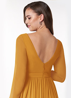 Azazie Teton Maternity Bridesmaid Dresses A-Line Long Sleeve Chiffon Floor-Length Dress image6