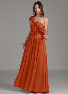 Azazie Nyah Bridesmaid Dresses Burnt Orange A-Line Off the Shoulder Chiffon Dress image5