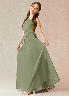 Azazie Bibiane Junior Pistachio A-Line Pleated Chiffon Dress image6