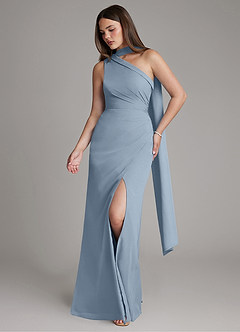 Azazie Zhanna Bridesmaid Dresses Dusty Blue Mermaid One Shoulder Chiffon Dress image4