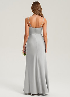 Azazie Lidia Vestidos de damas de honor Vestido de Plata de Satén Elástico de Corte Sirena con Corte Lateral image8