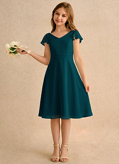 Azazie Narin Girls Formal Robe Demoiselle D'honneur Fillette Robe Trapèze en Mousseline de soie avec manches Vert Pin image1