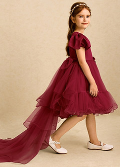 Azazie Cocoa Abiti da Ragazza di Fiori Abito Principessa in Tulle Plissettato Borgogna image4