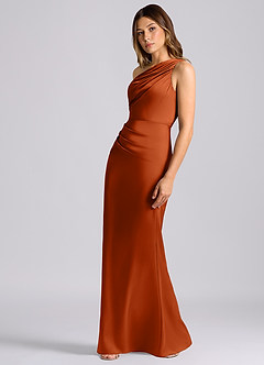 Azazie Akilah 신부 들러리 드레스 인어 한쪽 어깨 스트레치 새틴 바닥 길이 드레스 image5