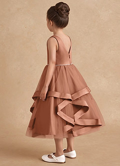 Azazie Posy Blumenmädchenkleider A-Linie Mit Perlen Tüll Kleid Bronzer image2