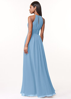 Azazie Bonnie Brautjungfernkleider A-Linie Schlüsselloch Gerüscht Chiffon Kleid Puderblau image2