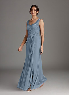 Azazie Edelin Mother of the Bride Dresses Dusty Blue A-Line Sweetheart Neckline Pleated Mesh Dress image3
