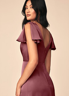 Azazie Soren Bridesmaid Dresses Desert Rose A-Line Pleated Stretch Satin Dress image5