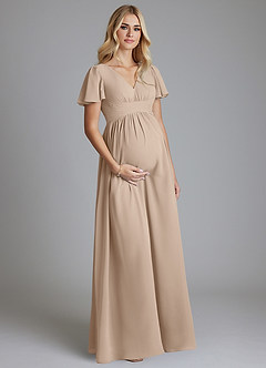 Azazie Verna Maternity Bridesmaid Dresses A-Line V-Neck Ruched Chiffon Floor-Length Dress image3