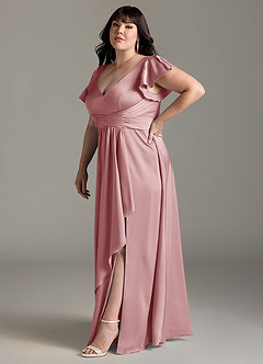 Azazie Omari Bridesmaid Dresses Dusty Rose A-Line Stretch Satin Dress image11