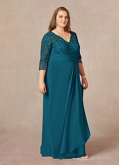 Azazie Joan Mother of the Bride Dresses Ink Blue Sheath V-Neck Lace Chiffon Dress image9
