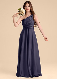 Azazie Charlize Junior Stormy A-Line Pleated Stretch Satin Dress image6