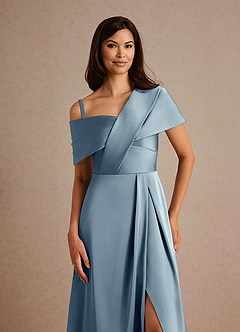 Azazie Milton Mother of the Bride Dresses Dusty Blue A-Line Pleated Stretch Satin Dress image3