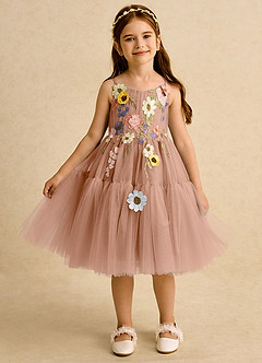 Azazie Osea Sukienki dla dziewczynek sypiących kwiaty Suknia balowa Pofałdowany Tiul Długość do kolan Sukienka image6