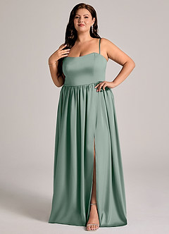 Azazie Calianna Abiti da Damigella Abito Convertibile A-Line in Raso Elasticizzato a Spalla Scoperta Salvia Argentata image9