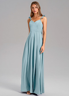 Azazie Everett Bridesmaid Dresses Moody Blue A-Line Stretch Satin Dress image4