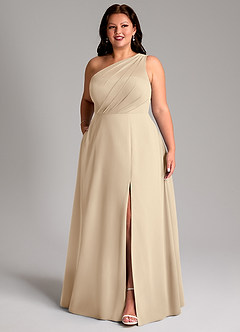 Azazie Phaedra Bridesmaid Dresses Champagne A-Line One Shoulder Chiffon Dress image12