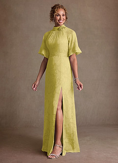 Azazie Hypatia Mother of the Bride Dresses Canary Sheath Pleated Floral Burnout Dress image2