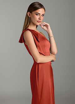 Azazie Rinna Bridesmaid Dresses Rust Mermaid Ruched Stretch Satin Dress image6