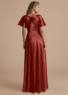 Azazie Kimber Bridesmaid Dresses Terracotta A-Line Ruched Metallic Satin Dress image4