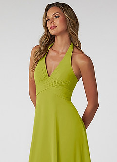 Azazie Tessie Vestidos de damas de honor Vestido de Hierba De Limón de Gasa de Corte en A con Cuello en V plisado image5