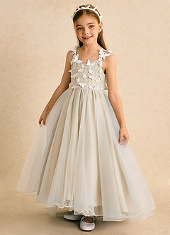 Azazie Darlina Flower Girl Dresses Ivory Champagne Ball-Gown Lace Tulle Dress image9