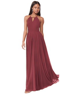 Azazie Cherish At-home Try On Dresses Cinnamon A-Line Pleated Chiffon Dress image3