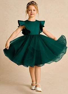 Azazie Chirp Flower Girl Dresses Pine Ball-Gown Tulle Dress image3