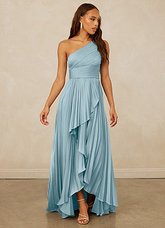 Christian Siriano Bridal for Azazie 1008 Robes de demoiselle d'honneur Robe Trapèze en Satin extensible Ue épaule Bleu Maussade image3