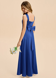 Azazie Kiki Junior Royal Blue A-Line Bow Stretch Satin Dress image2
