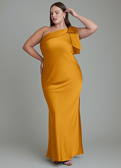 Azazie Yuanna Bridesmaid Dresses Butterscotch Mermaid One Shoulder Stretch Satin Dress image11
