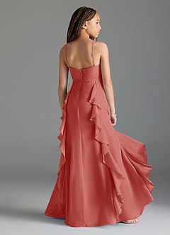 Azazie Peyton Junior A라인 주름진 쉬폰 플로어 길이 주니어 신부 들러리 드레스 image2