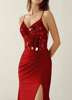 Kaida Red V-neck Sequins Corset Mermaid Prom Dress image6