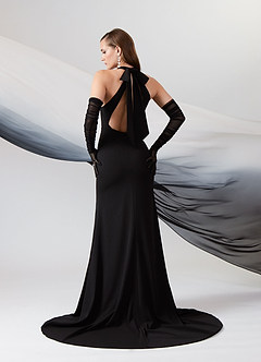 Azazie Aerith Wedding Dresses Black Sheath Bow Stretch Crepe Dress image10