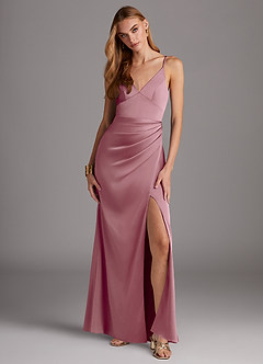 Azazie Shania Final Sale Vintage Mauve Sheath V-Neck Pleated Stretch Satin Dress image1