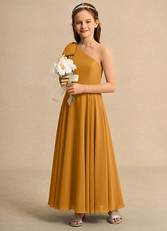 Azazie Guppy Girls Formal Flower Girl Dresses Butterscotch A-Line One Shoulder Chiffon Dress image6