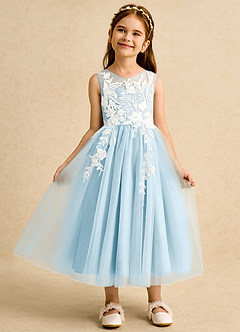 Azazie Sundae Robe Demoiselle D'honneur Fillette Robe Princesse en Dentelle Bleu Ciel image6