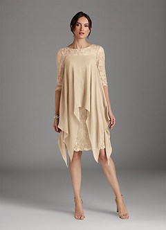 Azazie Flo Mère de la mariée Robes Robe Trapèze en Mousseline de soie Dentelle Champagne image1