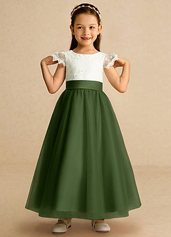 Azazie Pookie Flower Girl Dresses Olive A-Line Lace Tulle Dress image3