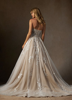 Azazie Keri Wedding Dresses Diamond White Sand Ball-Gown Strapless Lace Dress image2