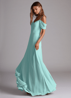 Azazie Marley Jurken voor bruidsmeisjes Converteerbaar Jurk van Chiffon met A-Lijn Off the Shoulder Aqua image3